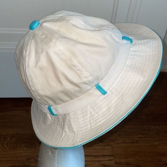 Vtg 70s off‎ white & turquoise blue flop hat - Picture 4 of 6